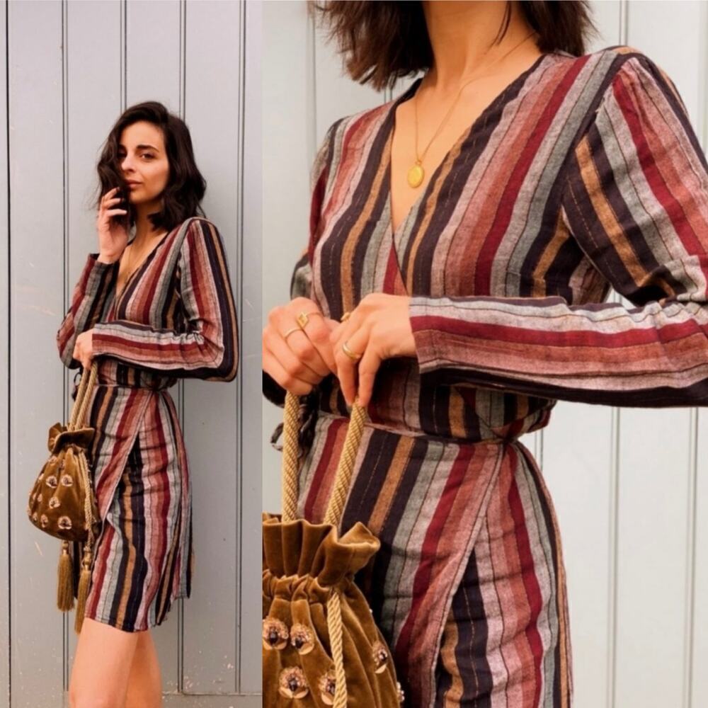 Rails Lola Wrap Dress in Varadero Stripe Size XS Dark Neutral Blues/Purple